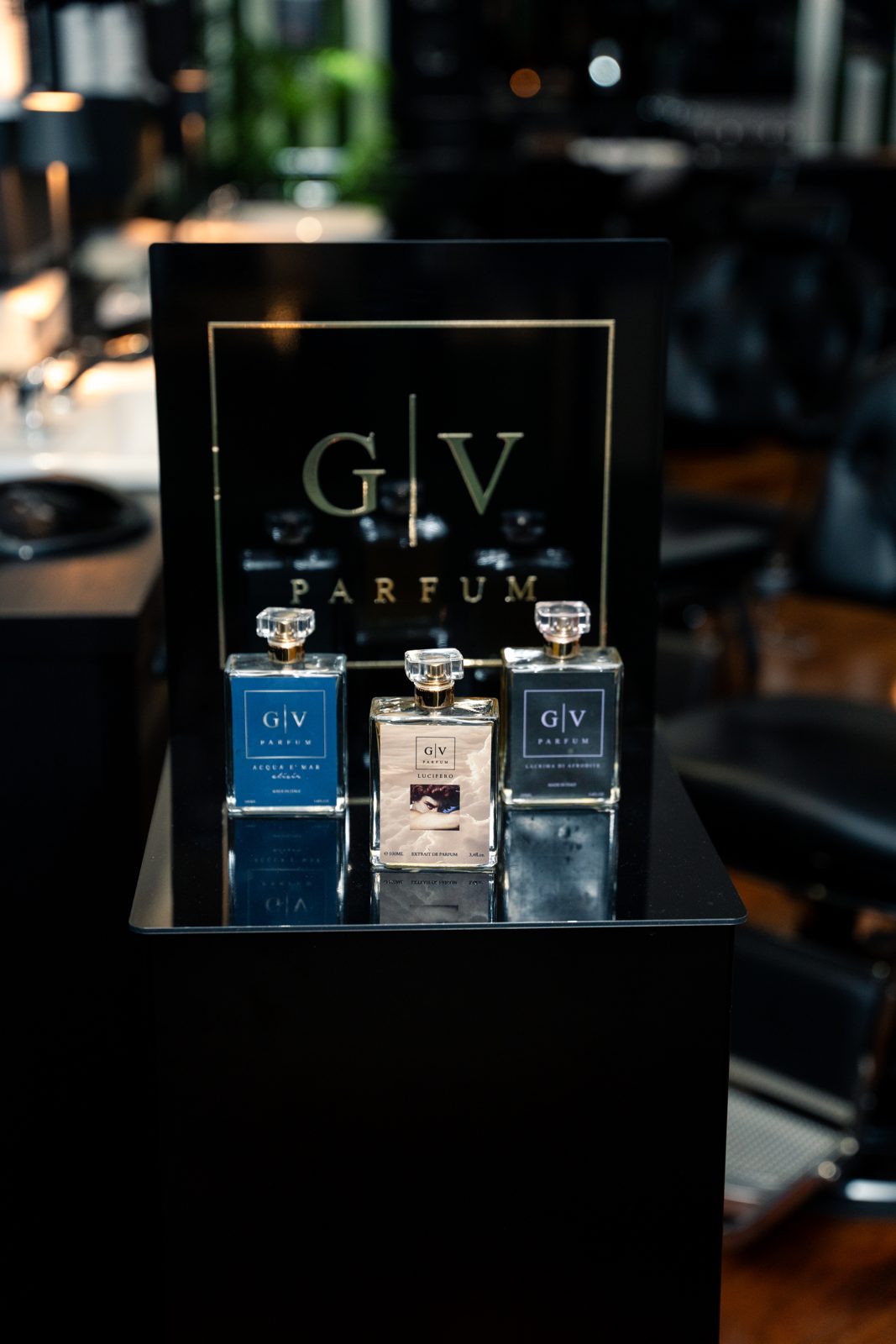 Collezione GV Parfum esposta nel salone